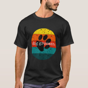 Cool Dog Groomer Canine Paw Retro Sunset Stripes T-Shirt