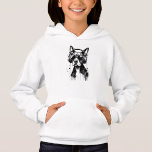 Cool Dog headphones Cute Pets Black and white ink