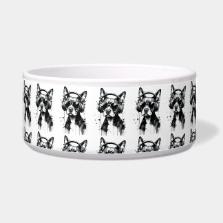 Cool Dog headphones Cute Pets Black and white ink