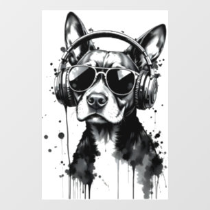 Cool Dog headphones Cute Pets Black and white ink