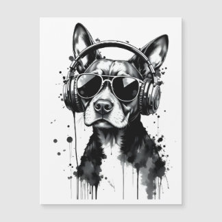 Cool Dog headphones Cute Pets Black and white ink