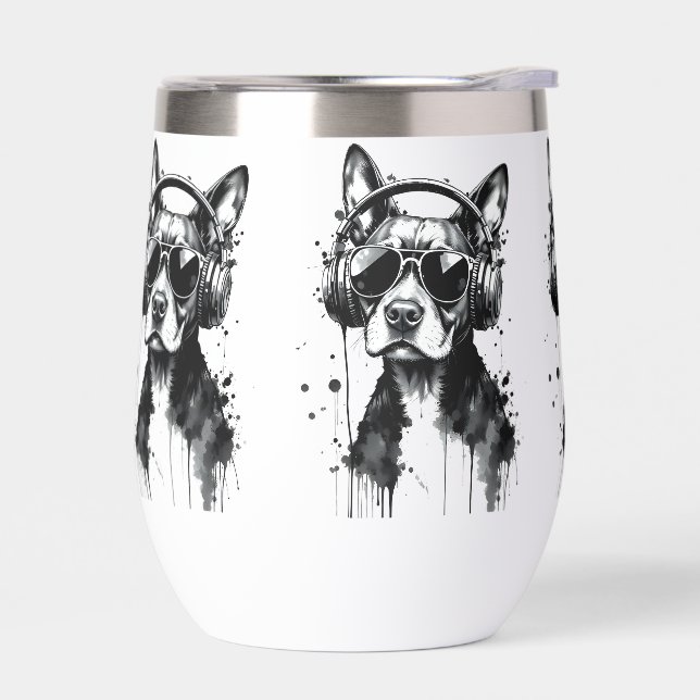 Cool Dog headphones Cute Pets Black and white ink (Left)