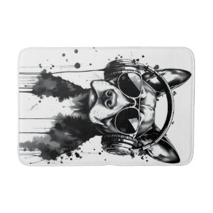 Cool Dog headphones Cute Pets Black and white ink Bath Mat