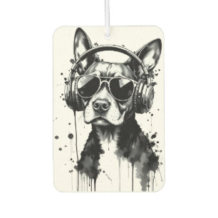 Cool Dog headphones Cute Pets Black and white ink Car Air Freshener