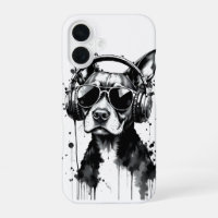 Cool Dog headphones Cute Pets Black and white ink