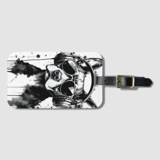 Cool Dog headphones Cute Pets Black and white ink Luggage Tag
