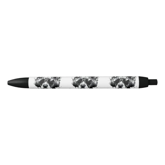 Cool Dog headphones Cute Pets Black and white ink Pen (Front)
