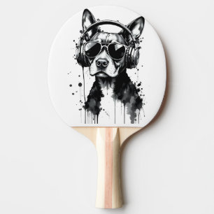 Cool Dog headphones Cute Pets Black and white ink Ping Pong Paddle