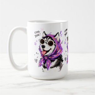 Cool Dog Husky with Sunglasses & Headscarf Coffee Mug