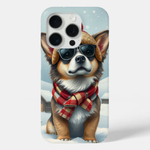 Cool Dog in Preppy Winter Attire and Hat iPhone 15 Pro Case
