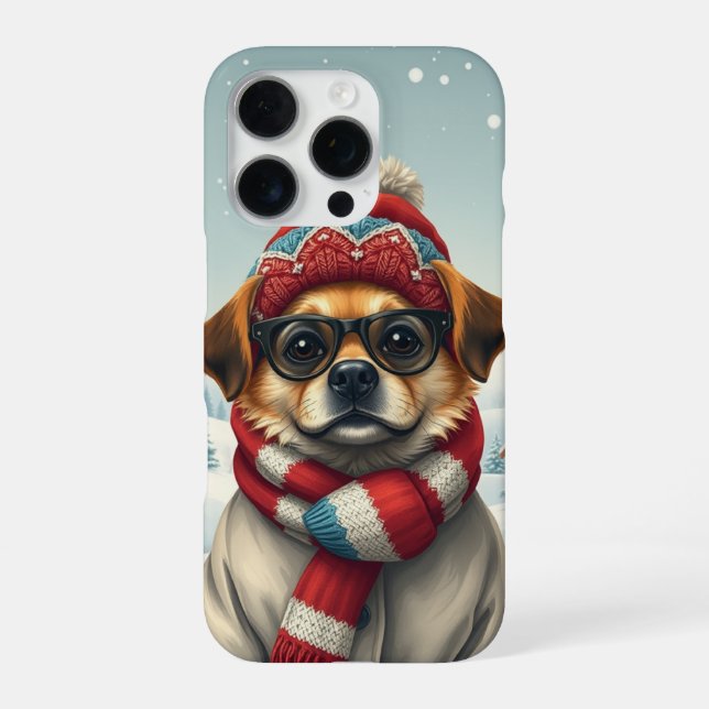 Cool Dog in Preppy Winter Attire and Hat   iPhone Case (Back)