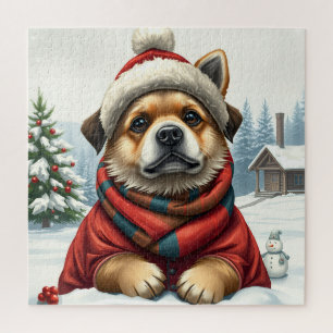 Cool Dog in Preppy Winter Attire and Hat Winter Jigsaw Puzzle