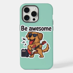 Cool Dog Rocking Guitar Sticker Be Awesome Vibes iPhone 15 Pro Max Case