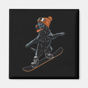Cool Dog Snowboarding Illustration For Men Women Magnet