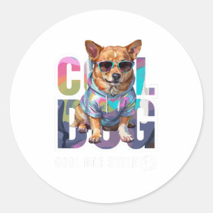 Cool Dog Style Classic Round Sticker