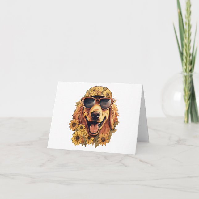 Cool Dog with Hat and Flowers Blank Greeting  Card (Front)