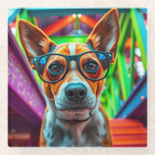 Cool Dog with Sunglasses Glass Coaster