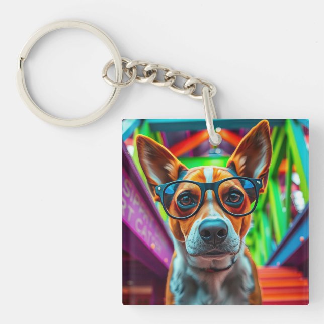 Cool Dog with Sunglasses Key Ring (Front)
