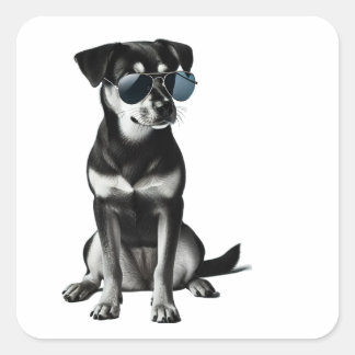 Cool Dog with Sunglasses Square Sticker