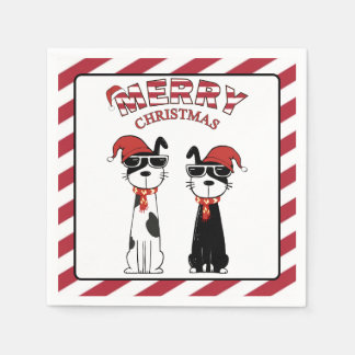 Cool Dogs Striped Merry Christmas Napkin