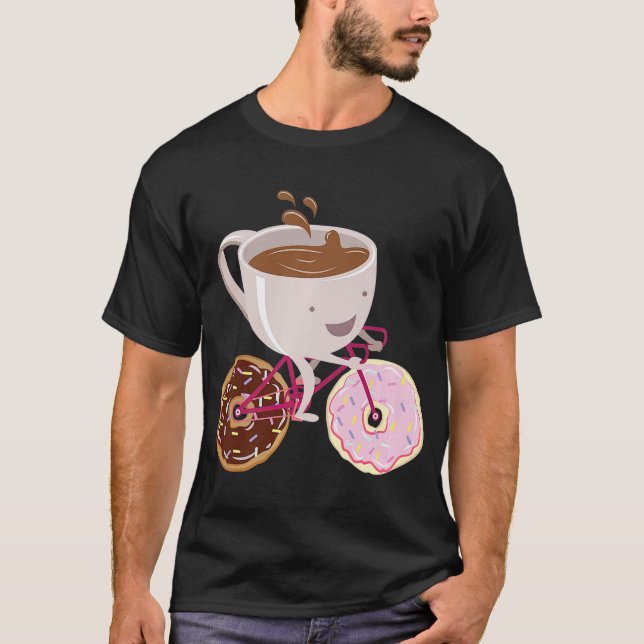 Cool Donut Coffee Bicycle Hand Drawn Premium T-Shirt (Front)
