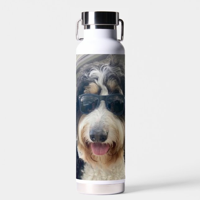 "Cool Dood! bernedoodle in sunglasses water Bottle (Front)