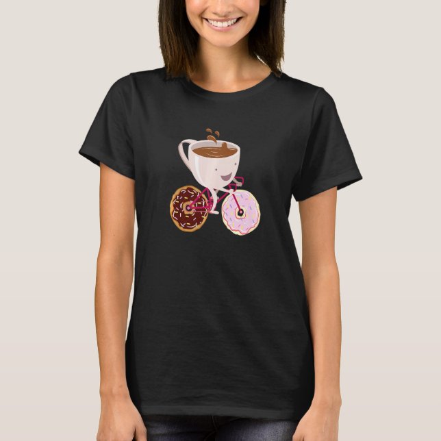 Cool Doughnut Coffee Bicycle Hand Drawn Illustrati T-Shirt (Front)