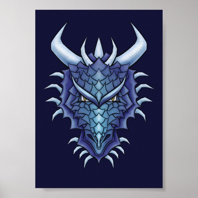 Cool Dragon Art - Purple  Blue Magical Dragon Head Poster (Front)
