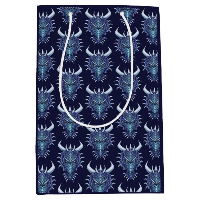 Cool Dragon Head Blue Fantasy DND Name Medium Gift Bag (Front)
