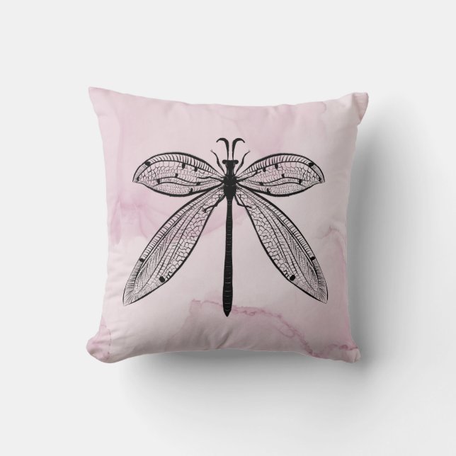 Cool Dragonfly Cottagecore Pink Cushion (Front)