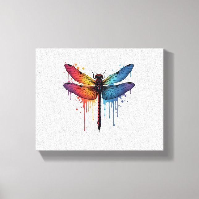 Cool Dragonfly on colourful painted Dragonfly Canvas Print (Front)