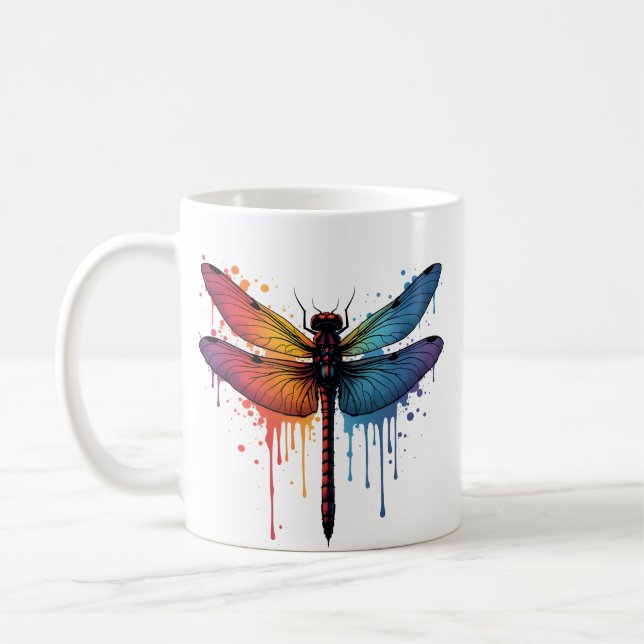 Cool Dragonfly on colourful painted Dragonfly Coffee Mug (Left)