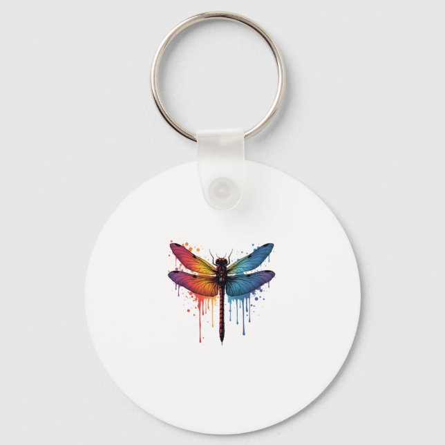 Cool Dragonfly on colourful painted Dragonfly Key Ring (Front)