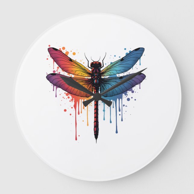 Cool Dragonfly on colourful painted Dragonfly Large Clock (Front)