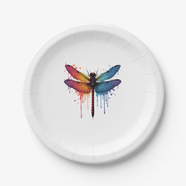 Cool Dragonfly on colourful painted Dragonfly Paper Plate (Front)