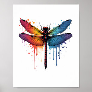 Cool Dragonfly on colourful painted Dragonfly Poster