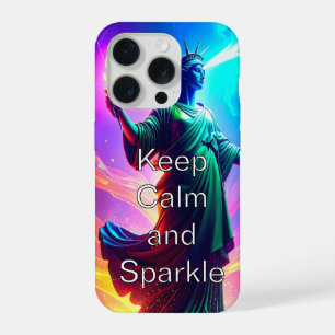 Cool Dramatic Lady Liberty Keep Calm and Sparkle iPhone 15 Pro Case