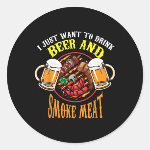Cool Drink Beer And Smoke Meat Bbq Funny Foodie Lo Classic Round Sticker