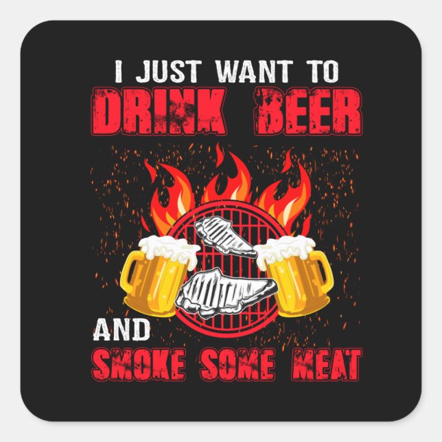 Cool drink beer smoke meat word art  square sticker (Front)