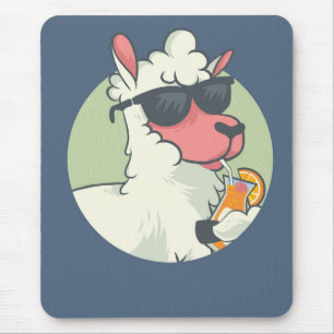 Cool Drink Summer Llama Mouse Pad