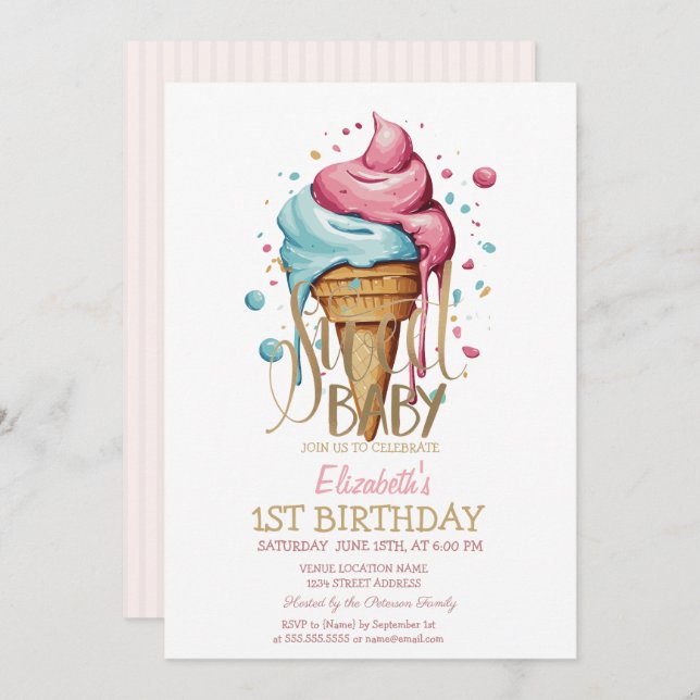 Cool Dripping Ice Cream Striped Birthday  Invitation (Front/Back)