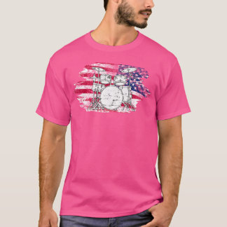 Cool Drummer Art For Men Women America Us Flag Dru T-Shirt