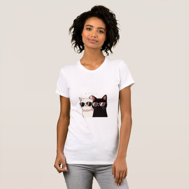 Cool Dual-Cat Sunglasses T-Shirt (Front Full)