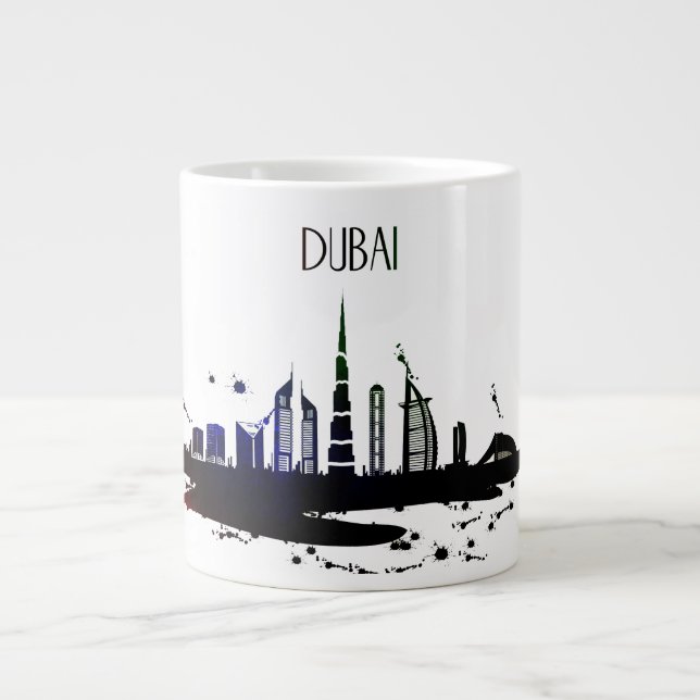 Cool Dubai city skyline view sketch design Large Coffee Mug (Front)
