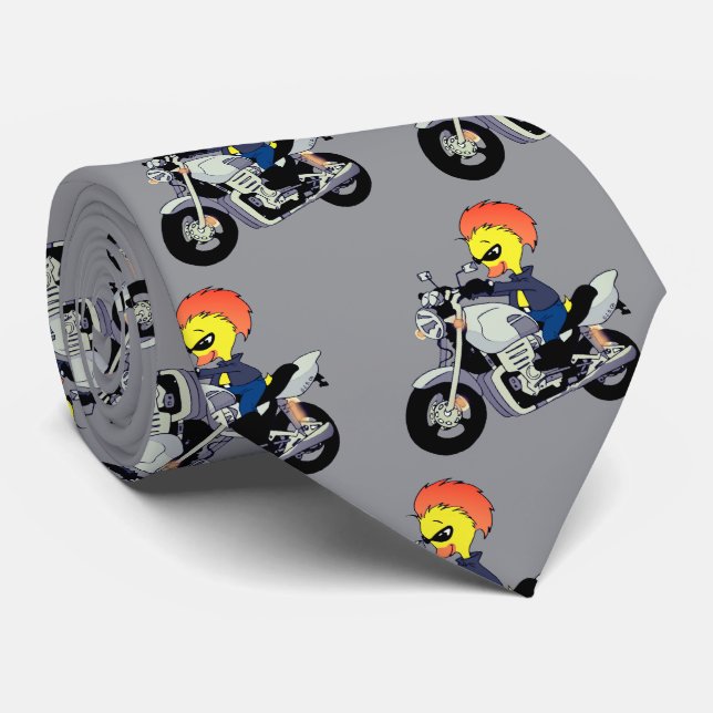 Cool Duck Riding a Motorcycle Tie (Rolled)