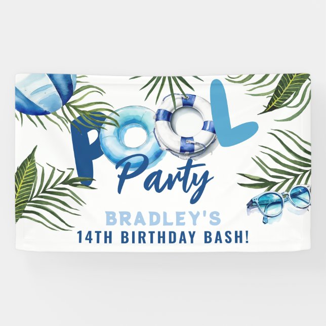 Cool Dude Pool Party Boy Birthday  Banner (Horizontal)