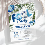Cool Dude Pool Party Boy Birthday  Invitation<br><div class="desc">Make a splash with the A Cool Blue Boy's Pool Party Birthday Invitation. Featuring a crisp white background, tropical green foliage, a beach ball, sunglasses, and a playful POOL Party heading with inflatable rings as the oo's, this invite is perfect for boys of any age. The modern sans font is...</div>