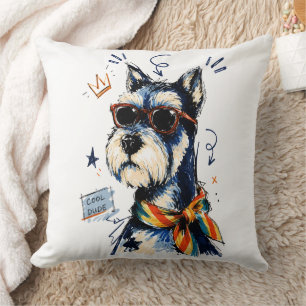 Cool Dude Schnauzer Dog with Sunglasses Cushion