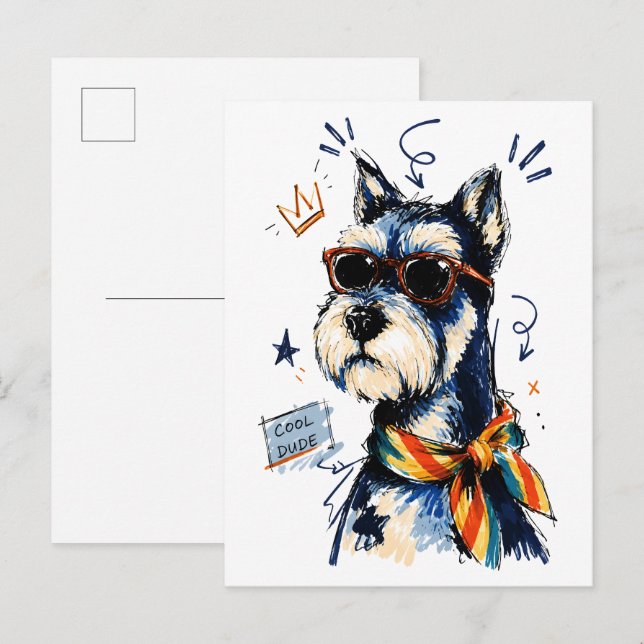 Cool Dude Schnauzer Dog with Sunglasses Postcard (Front/Back)