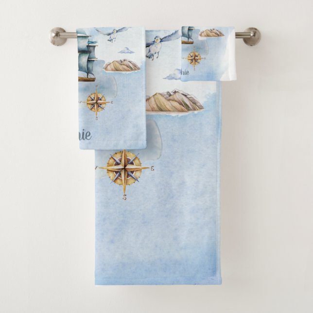 Cool Dude Ship in the Ocean Customisable  Bath Towel Set (Insitu)